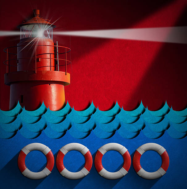 istock Help Concept - Lifebuoys and Lighthouse 493510798