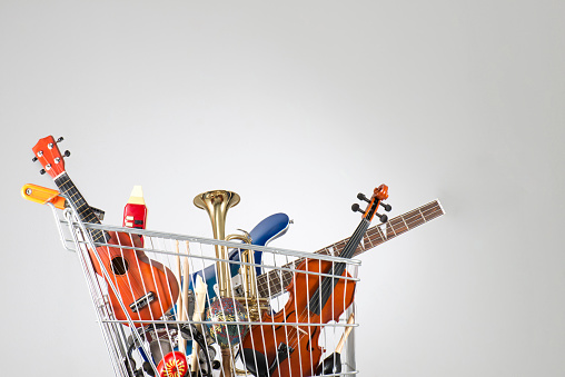 cart full of musical instruments,guitar version