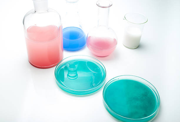 istock Laboratory glassware with liquids of different colors 493513866