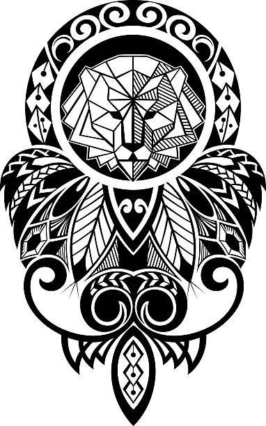 Tattoo design Design element with lion emblem shoulder tribal tattoos for men stock illustrations