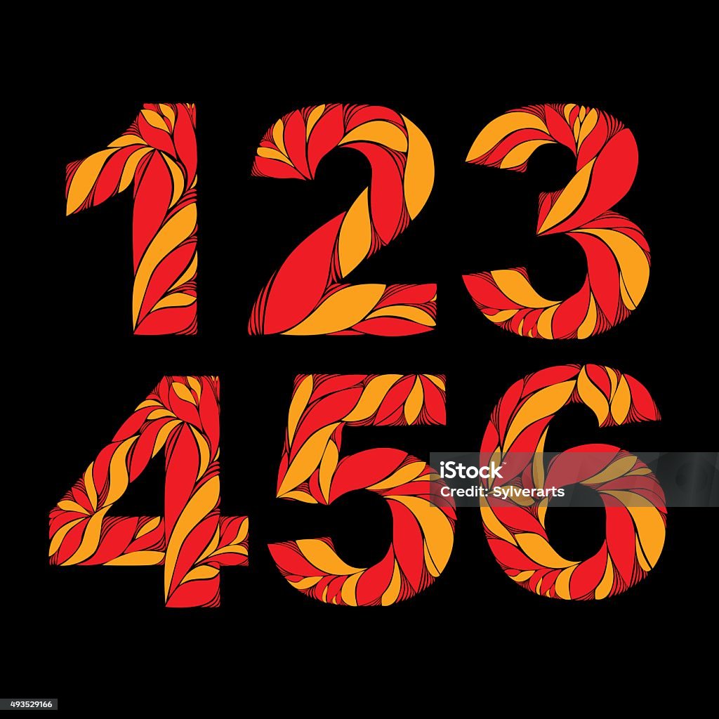Numbers Pattern Orange Autumn Style Orange Floral Numbers Decorative Vector Digits Stock ...