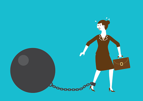 Businesswoman Shackled By Iron Ball And Chain New Business Stock  Illustration - Download Image Now - iStock