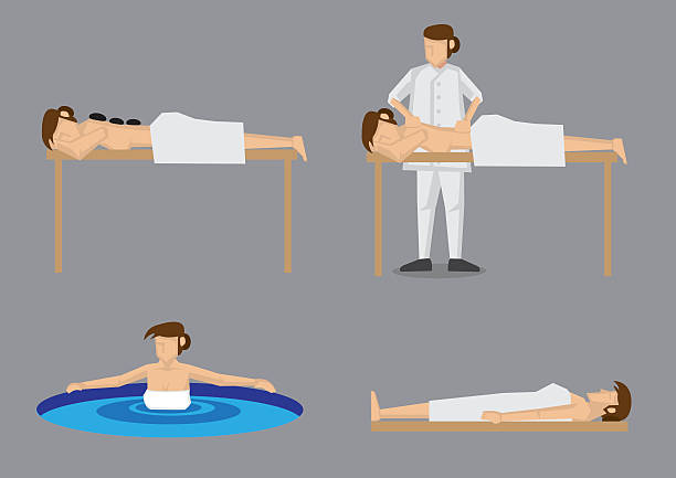 frau, die spa-vektor-illustration - lastone therapy illustrations stock-grafiken, -clipart, -cartoons und -symbole