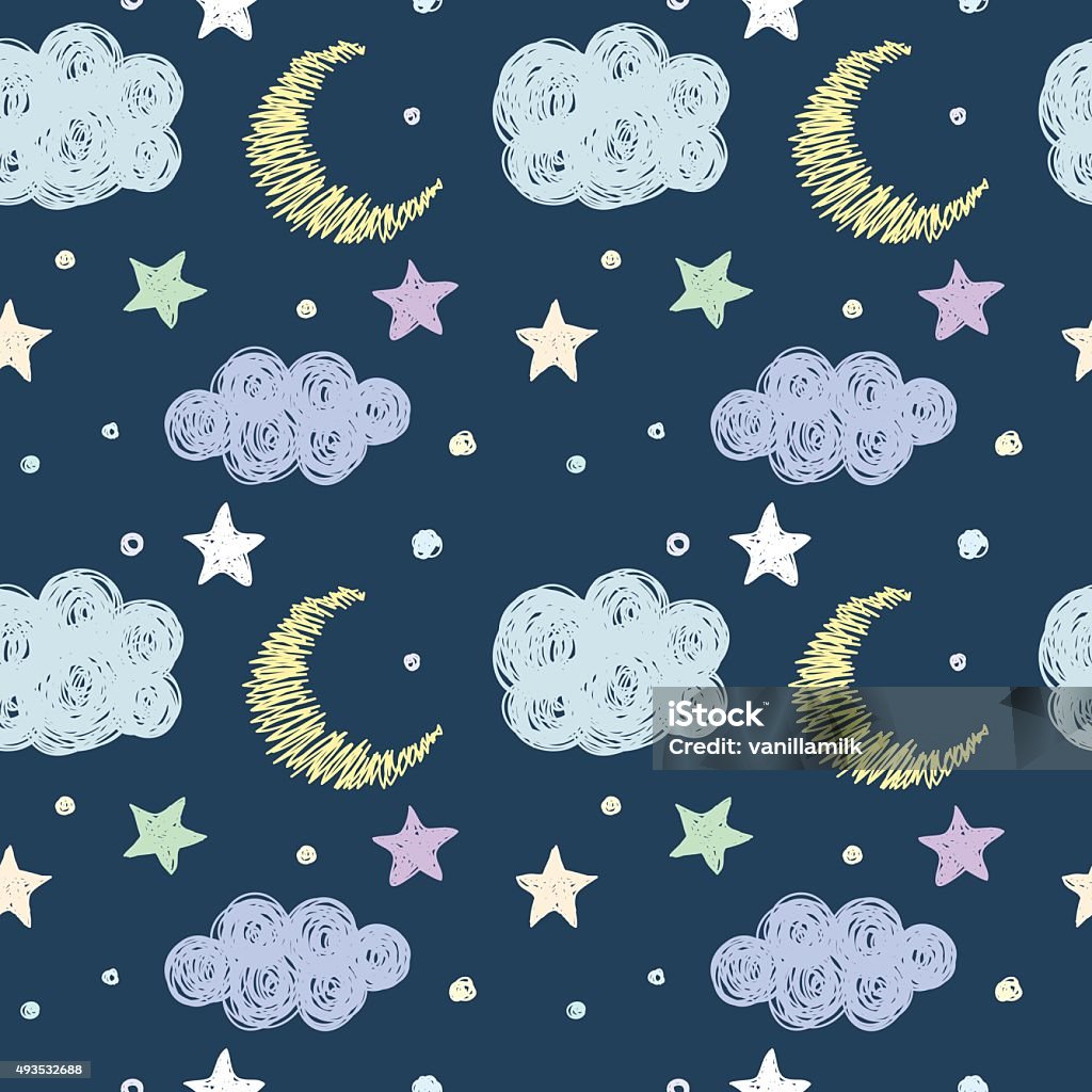 Doodle Good Night Seamless Pattern Background Template With Stars ...