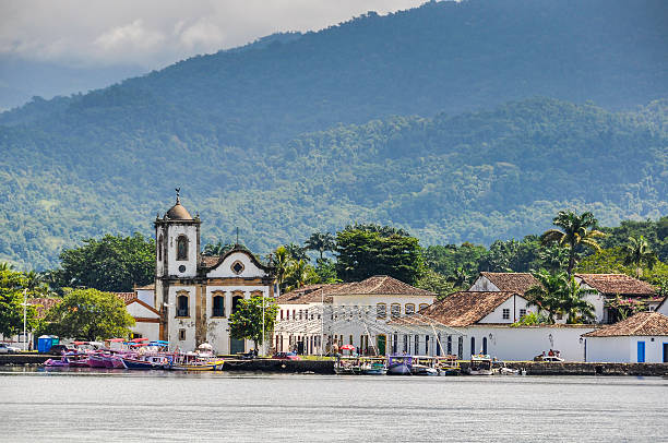 Street of historical center in Paraty, Rio de Janeiro, Brazil. Paraty is a preserved Portuguese colonial and Brazilian Imperial municipality