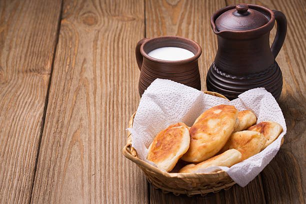 istock Homemade pies with curd and fresh milk, space for text 493533118