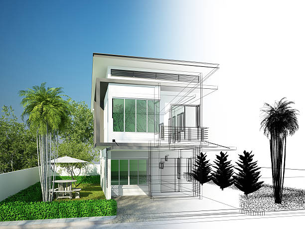 istock Sketch design of house ,3dwire frame render 493534120