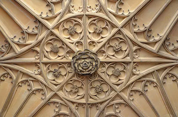 detail of stone carved vaulted Tudor ceiling