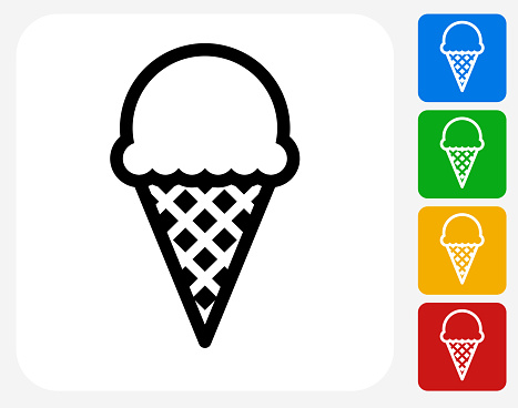 Ice-cream Icon. This 100% royalty free vector illustration features the main icon pictured in black inside a white square. The alternative color options in blue, green, yellow and red are on the right of the icon and are arranged in a vertical column.