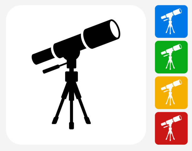 ilustrații de stoc cu telescopul de pe trepied icon flat graphic design - telescop portabil