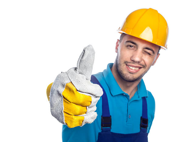 constructor trabajador de construcción - manual worker thumbs up hand sign adult fotografías e imágenes de stock