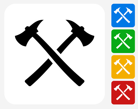 Axe Icon. This 100% royalty free vector illustration features the main icon pictured in black inside a white square. The alternative color options in blue, green, yellow and red are on the right of the icon and are arranged in a vertical column.