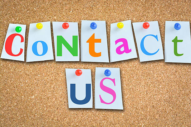 istock Contact us concept with sticky on cork billboard and pins 493536734