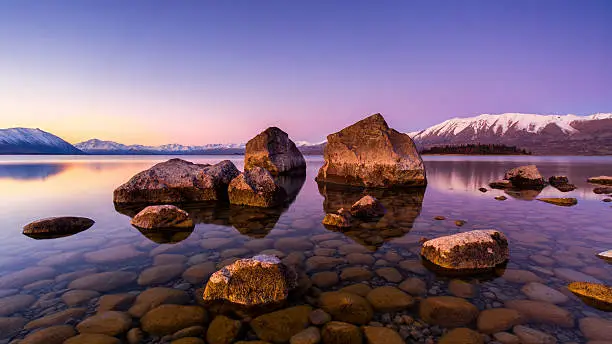 Sunset on the shores of Lake Tekapo.