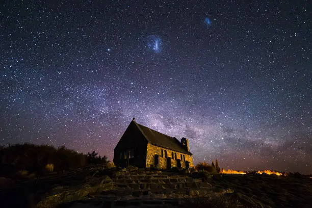 The Church of the Good Shepherd with the Milky Way in the background.