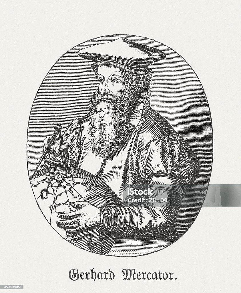 Gerardus Mercator-(1512-1594), veröffentlichte im Jahr 1881 - Lizenzfrei Stich Stock-Illustration