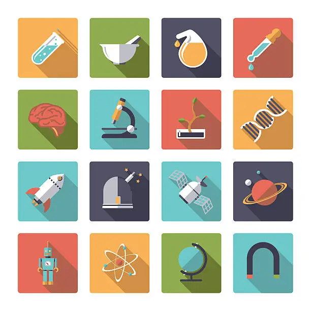 Vector illustration of Square science and research icons vector set.