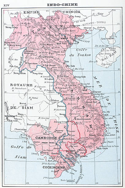 antique map of вьетнам и камбоджа, лаос, не ‫ hailand - illustration and painting european culture national landmark famous place stock illustrations