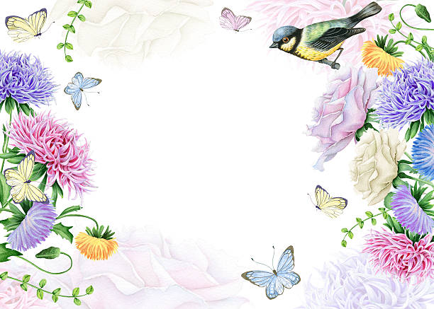 Colorido Jardín De Flores De Invitación Pájaro Vectores Libres de Derechos  - iStock