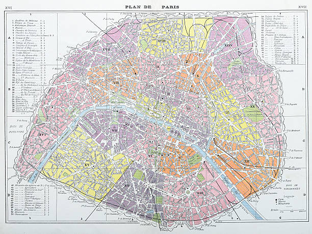 antique map of paris - illustration and painting european culture national landmark famous place stock illustrations