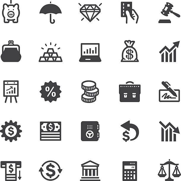 finanse ikony, czarny seria - money bag symbol check banking stock illustrations