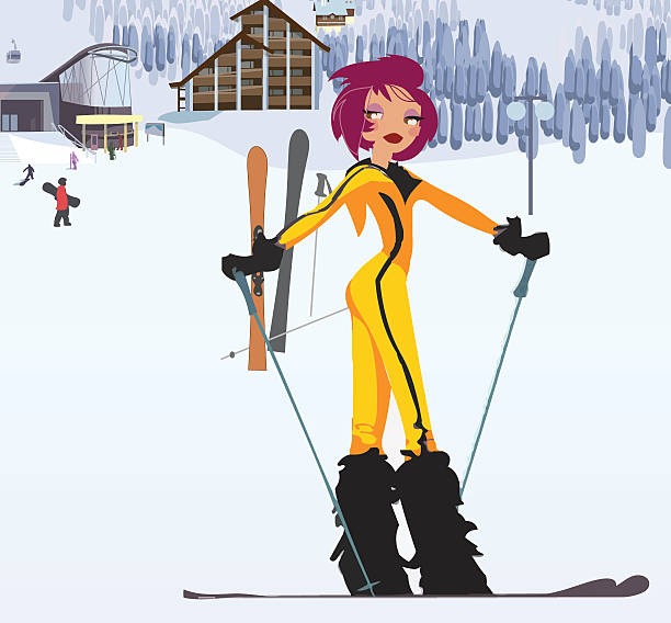 зимний спорт курорт в горах - mono ski stock illustrations