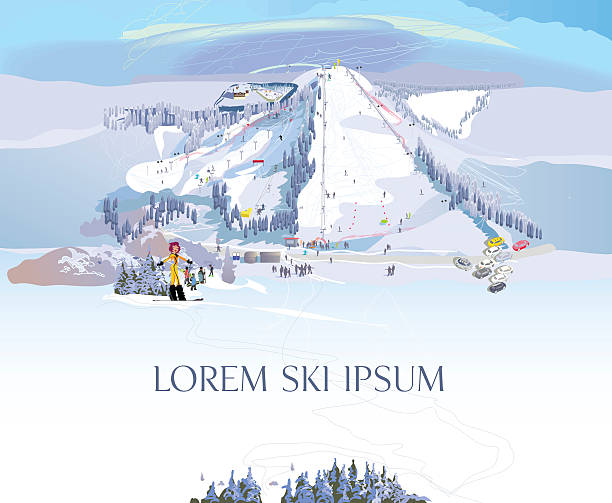 горнолыжный курорт вид с воздуха - mono ski stock illustrations