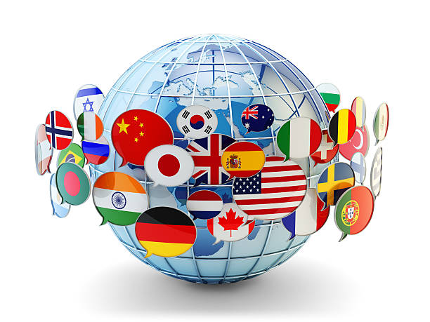 comunicação global, internacionais e mensagens conceito de tradução - flag of the world - fotografias e filmes do acervo