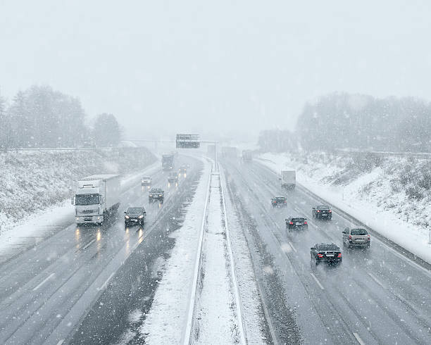 Winter Driving - Commuter Traffic stock photo