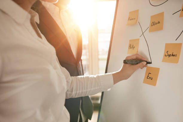 istock Businesspeople constructing new sales team in conference room 493554580