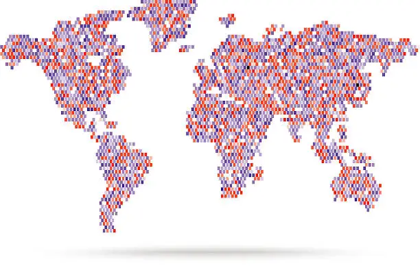 Vector illustration of Mosaik pink retro style world map illustration