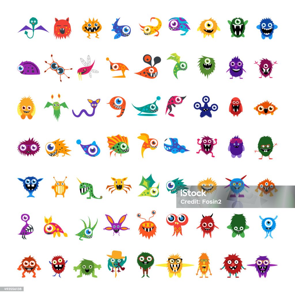 Big vector set of drawings custom characters isolated colorful monsters Big vector set of drawings custom characters isolated colorful monsters, germs, bacteria, aliens, halloween characters for prints, website, social media avatar, banners. For your design and business. Monster - Fictional Character stock vector