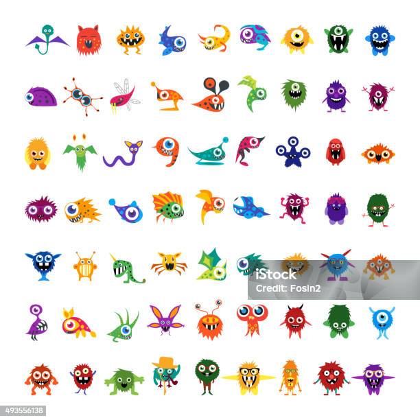 Big Vector Set Of Drawings Custom Characters Isolated Colorful Monsters Stock Illustration - Download Image Now