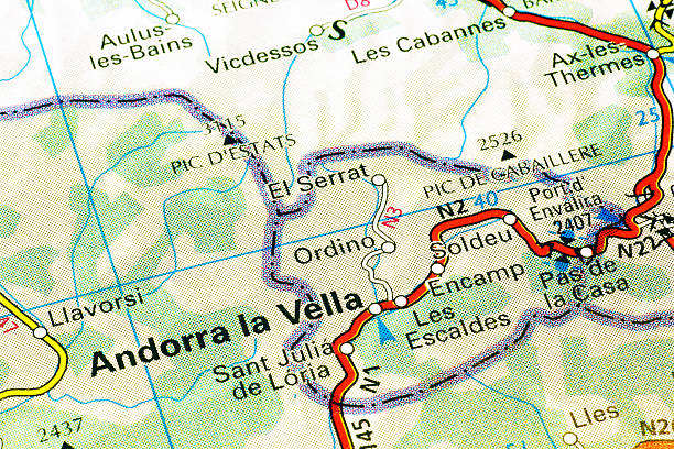 State of Andorra on a map Map of the very small european state of Andorra andorra map stock pictures, royalty-free photos & images