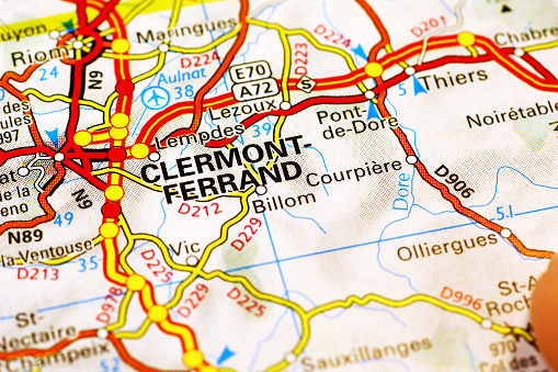 Area of Clermont-Ferrand (France) on a map