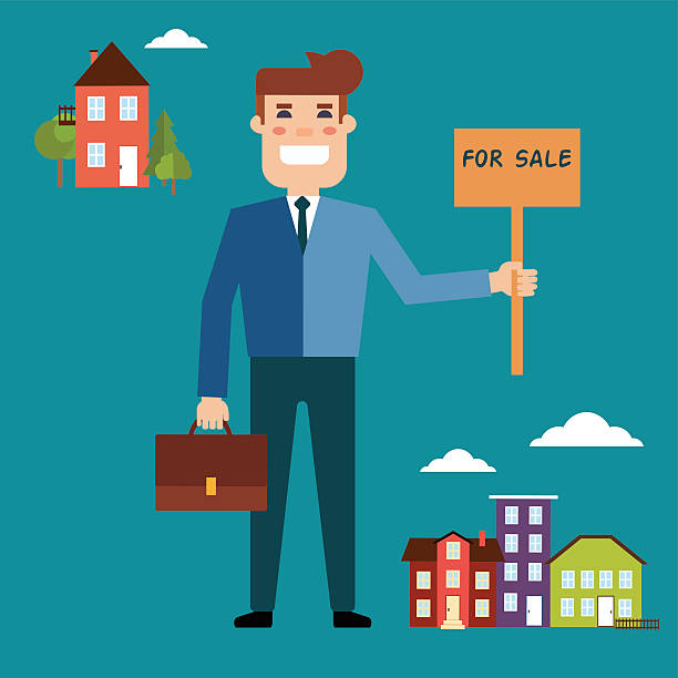 agent sprzedaży nieruchomości - house sale real estate agent sign stock illustrations