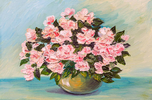 istock Oil painting on canvas - still life flowers on table 493561692