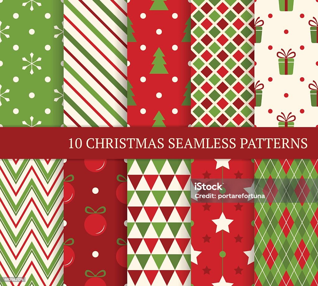 Ten Christmas different seamless patterns. 10 Christmas different seamless patterns. Endless texture for wallpaper, web page background, wrapping paper and etc. Retro style. Christmas stock vector