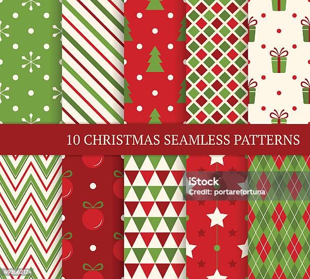 Ten Christmas Different Seamless Patterns Stock Illustration - Download Image Now - Christmas, Pattern, Wrapping Paper