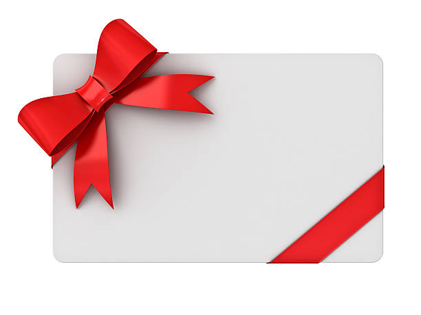 Blank gift card Blank gift card with red ribbons and bow isolated on white background. coupon photos stock pictures, royalty-free photos & images
