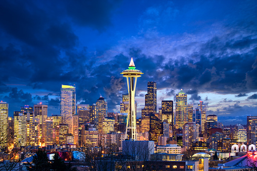 Seattle skyline at dusk, WA, United States