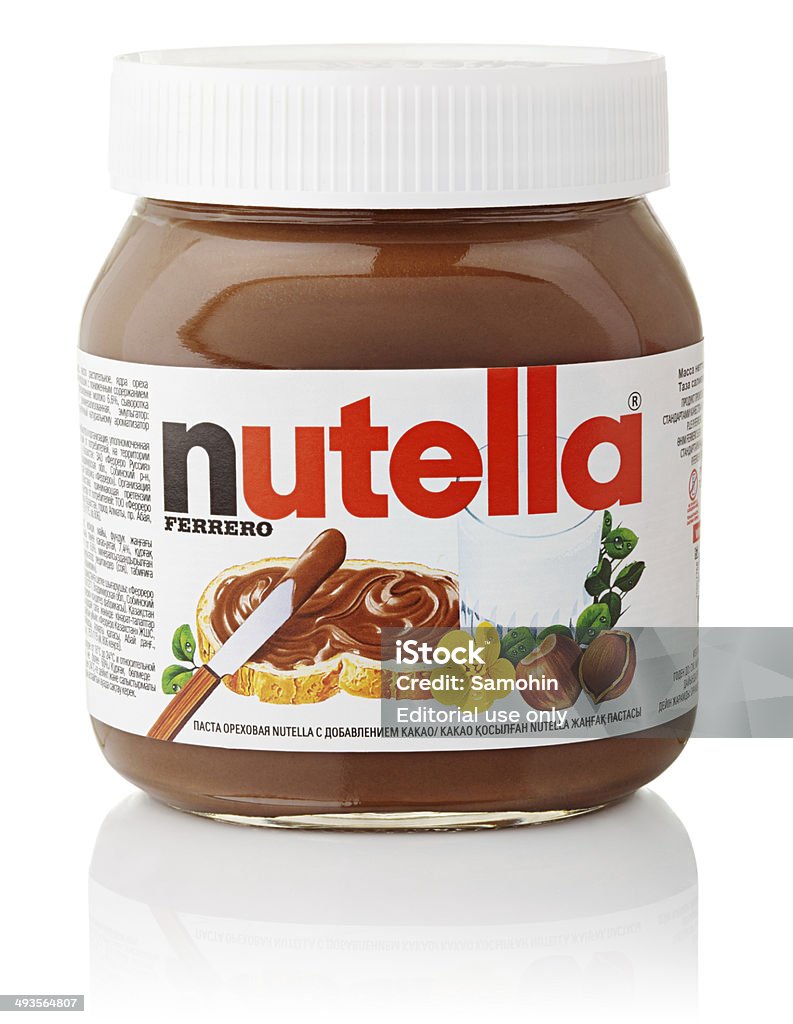 Nutella hazelnut chocolate sprea Tula, Russia - April 7, 2014: Jar of Nutella hazelnut chocolate spread. Manufactured by the Italian company Ferrero Nutella Stock Photo