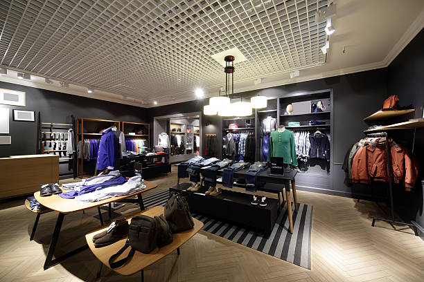 istock brand new interior of cloth store 493565585