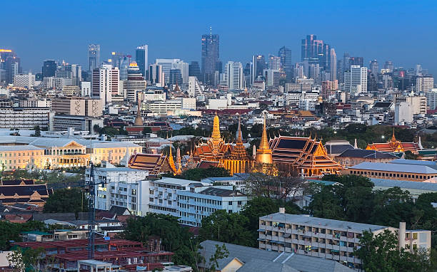 Urban City Skyline, Grand Palace, Wat Phra Kaew, Bangkok,Thailand. stock photo