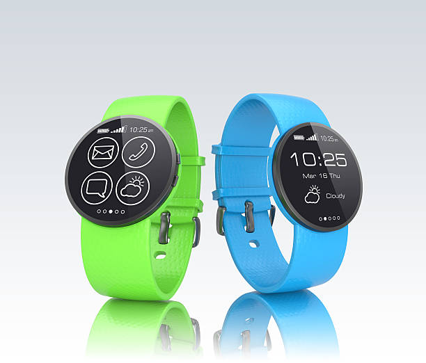 istock Colorful smart watches isolated on gray background 493567637