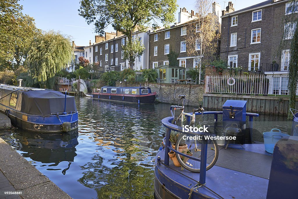 Houseboats are popular at Regent's Canal Houseboats on Regent's Canal - Camden in London Camden Town Stock Photo