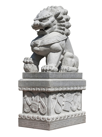 Chinese Imperial Lion Statue, Isolated on white background, symbol of protection in oriental asia