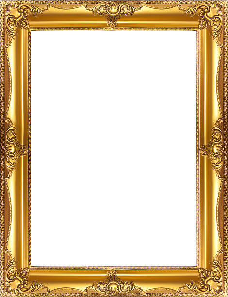 Golden Frame Vertical Golden Baroque Frame on white background kitsch stock pictures, royalty-free photos & images