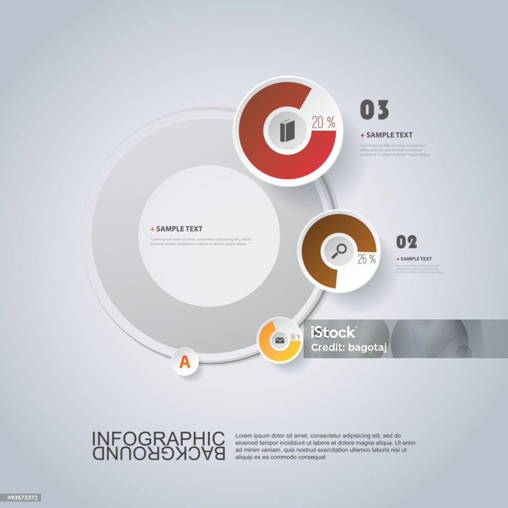 Circular Infographic Design with Pie Chart Colorful Infographic Diagram, Chart or Report Template with Icons - Illustration in Freely Editable Vector Format 2015 stock vector