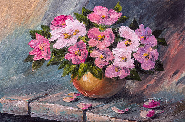 istock Oil painting on canvas still life flowers on the table 493575522